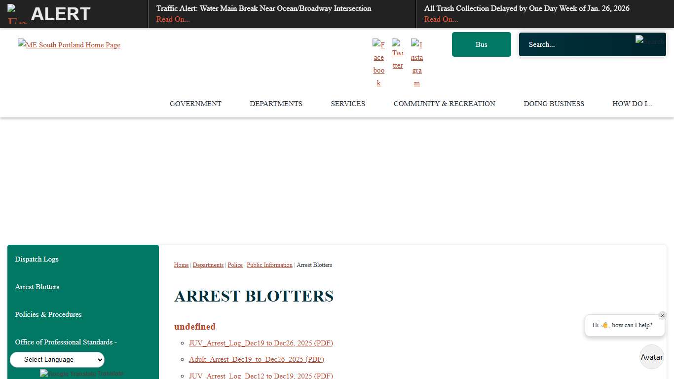 Arrest Blotters South Portland, ME