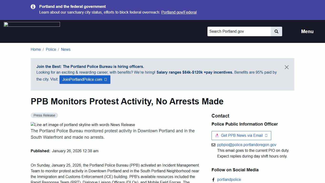 PPB Monitors Protest Activity, No Arrests Made Portland.gov